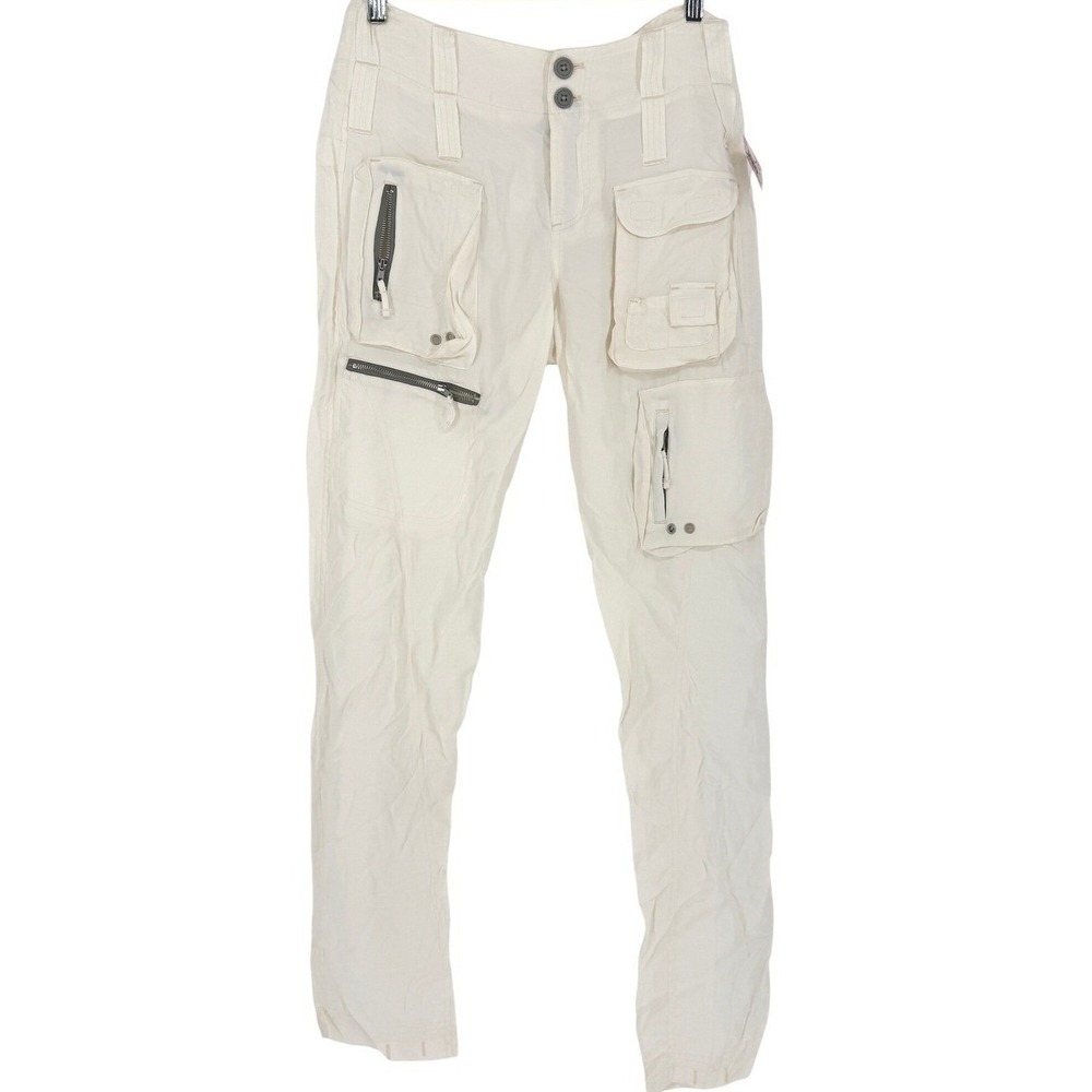 Johnny Was Pete & Greta Off White Cargo Pants Utility Multi Pocket Zip 30" sz 4